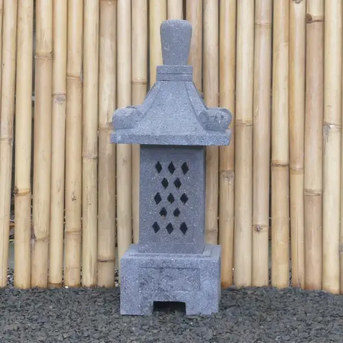 Product image of the product “Japanese style Garden Lantern, made from Andesit Stone. Multipart. 75 cm Height, Roof is 30 cm width. ”